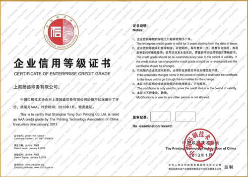 2013年中國印刷技術(shù)協(xié)會授予本公司企業(yè)信用等級AAA